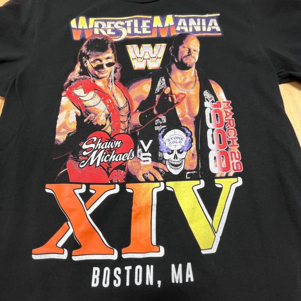 Wrestlemania XIV Stone Cold Shawn Michaels Black‎ T Shirt Men's Medium WWE WWF